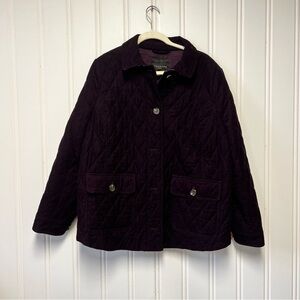 Talbots Plus Quilted Jacket 1X Burgundy Corduroy Trim Button Front Coat